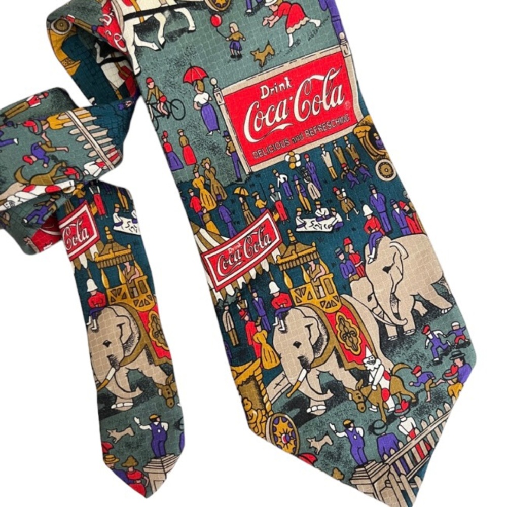 Vintage Coca Cola Coke 100% Silk Necktie Circus Theme Made in Italy